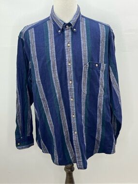 Salty Dog Men’s Cambridge Stripe Blue & Green Long Sleeve Flannel Shirt 2XL